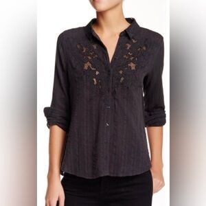 NWT Free People Women’s Carter Dobby Embroidered Button Down Shirt Size Large